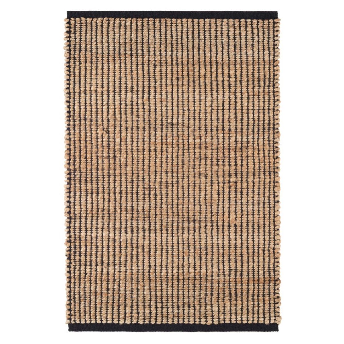 Gridwork Black Woven Jute Rug. Top view.