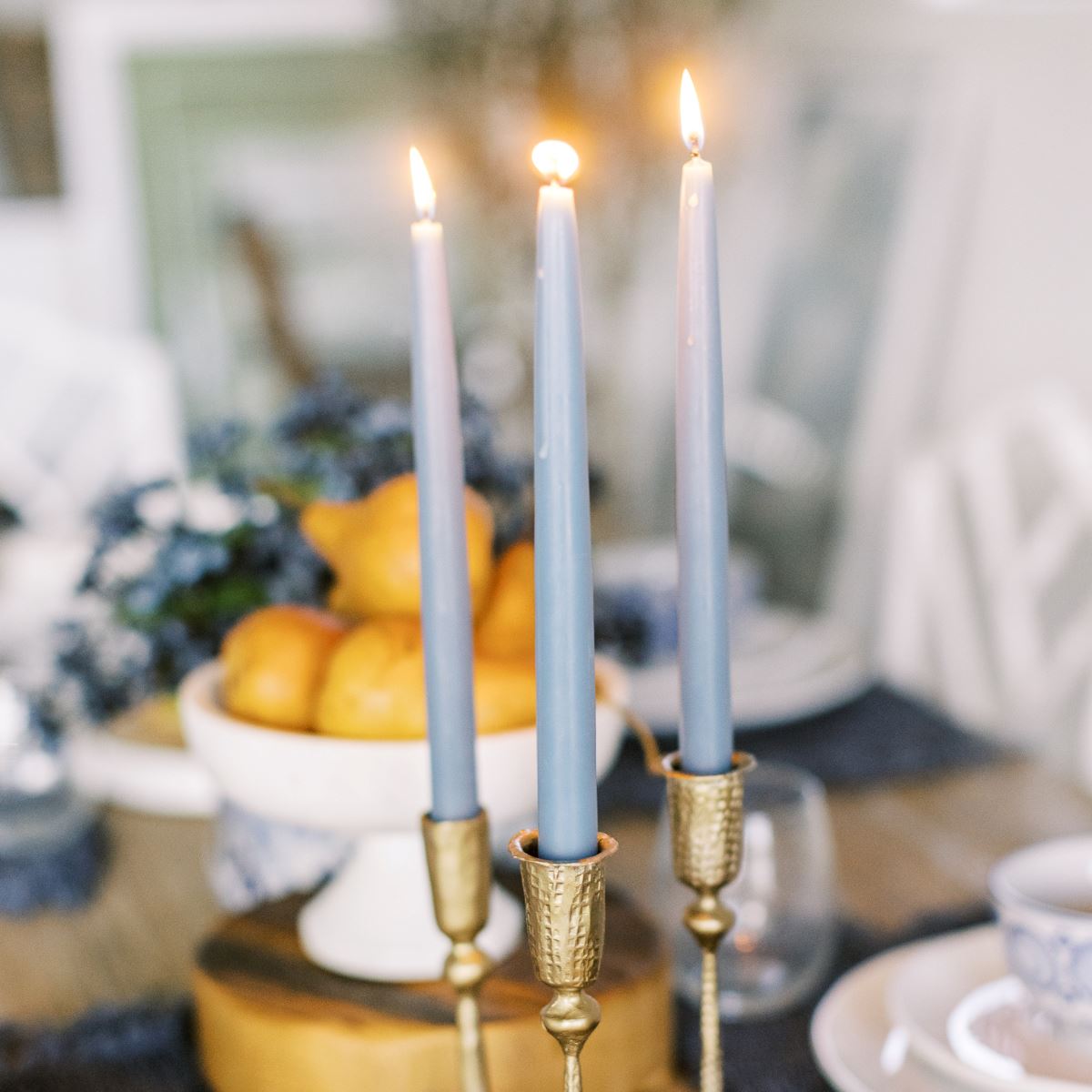 Hand-Dipped Danish Tapers - Blue/Grey Objects & Accents