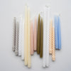 Hand-Dipped Danish Tapers - Olive styled with candles. Styled view.