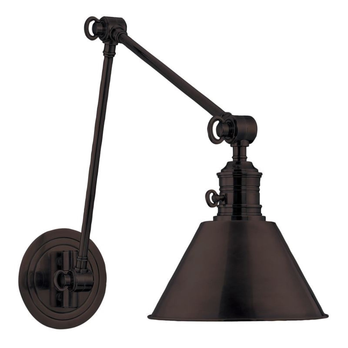 Henry Long Adjustable Sconce Old Bronze. Right angle view.