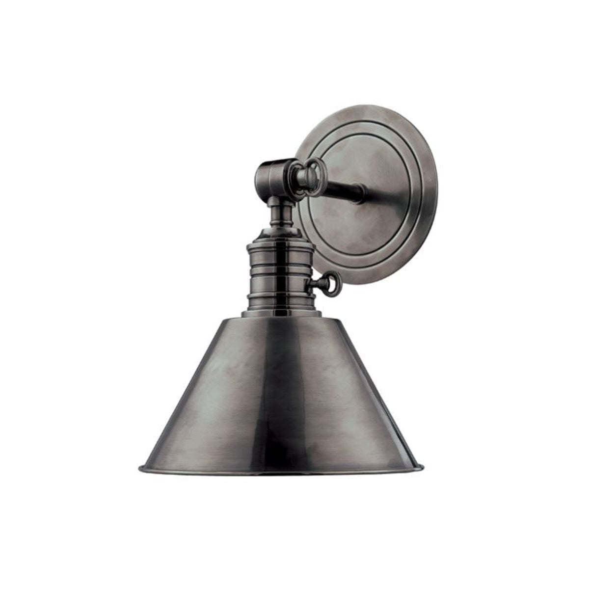 Metal Isla Sconce Antique Nickel. Left angle view.