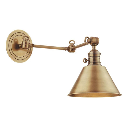 Henry Short Adjustable Sconce Aged Brass. Right angle view.