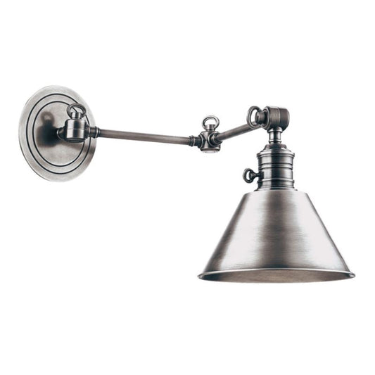 Henry Short Adjustable Sconce Polished Nickel. Right side view.