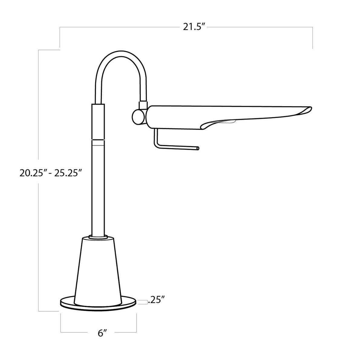 Heron Task Lamp with dimensions. Dimension view.