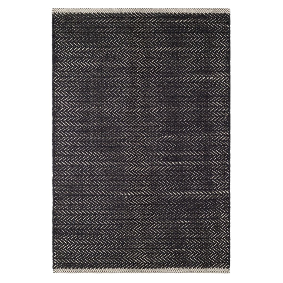 Herringbone Black Woven Cotton Rug. Top view.