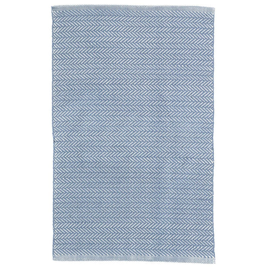 Herringbone Denim/Ivory Indoor/Outdoor Rug. Top view.