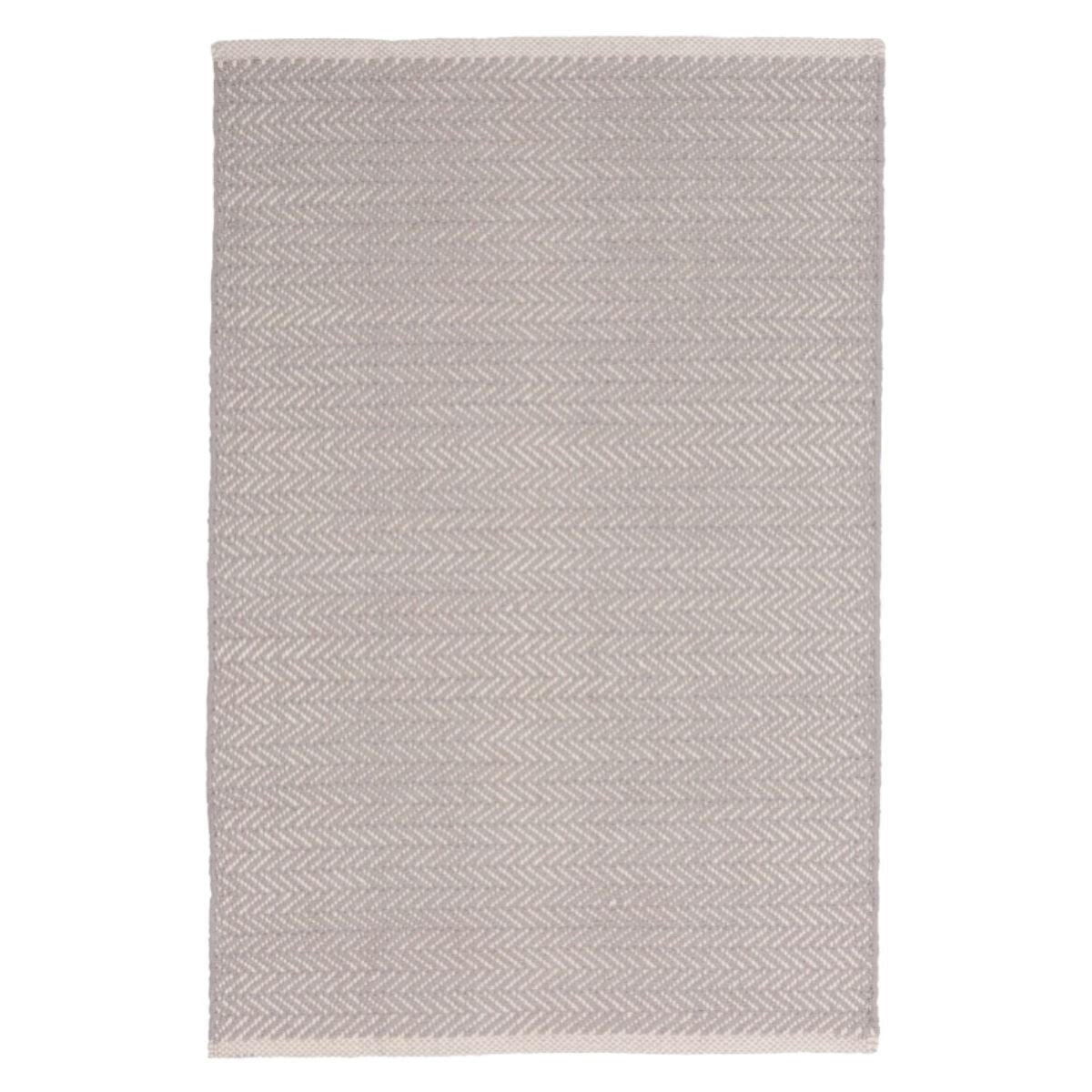 Herringbone Dove Grey Woven Cotton Rug. Top view.