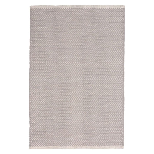 Herringbone Dove Grey Woven Cotton Rug. Top view.