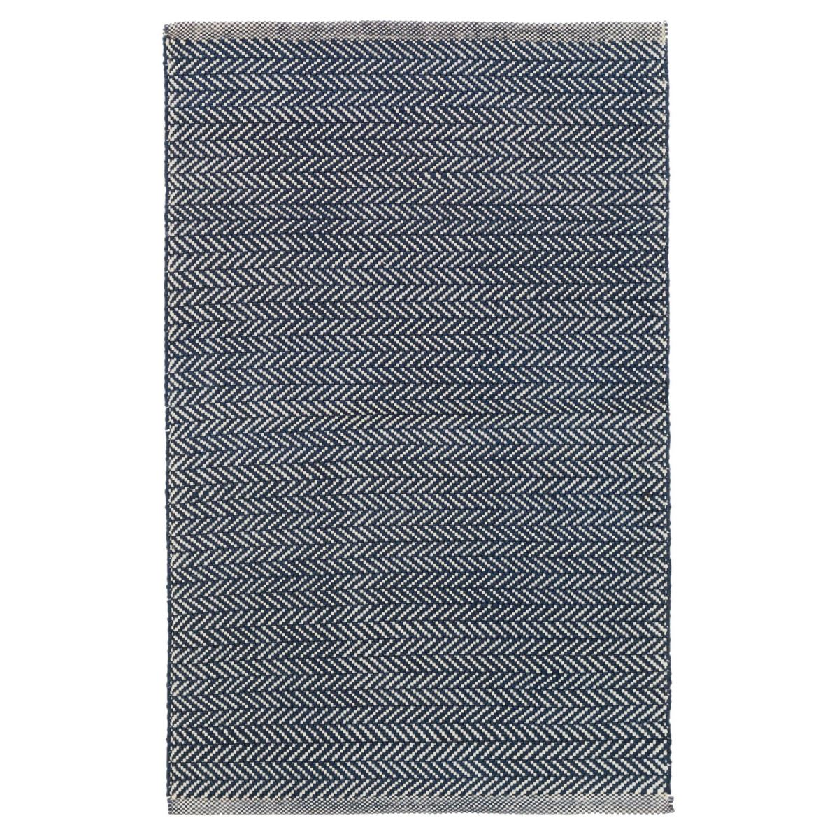 Herringbone Indigo Woven Cotton Rug. Top view.