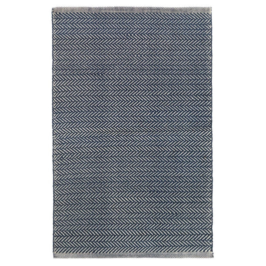 Herringbone Indigo Woven Cotton Rug. Top view.