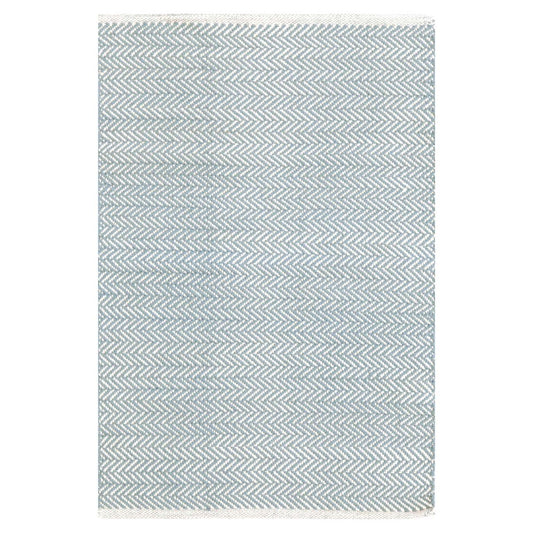 Herringbone Swedish Blue Woven Cotton Rug. Top view.