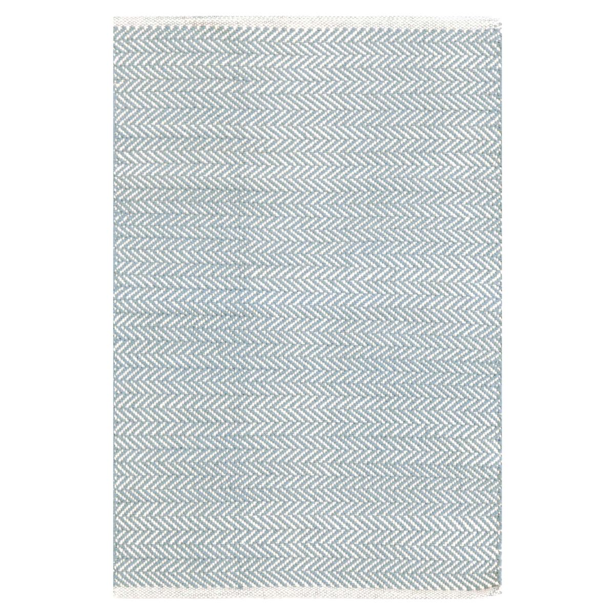 Herringbone Swedish Blue Woven Cotton Rug. Top view. 