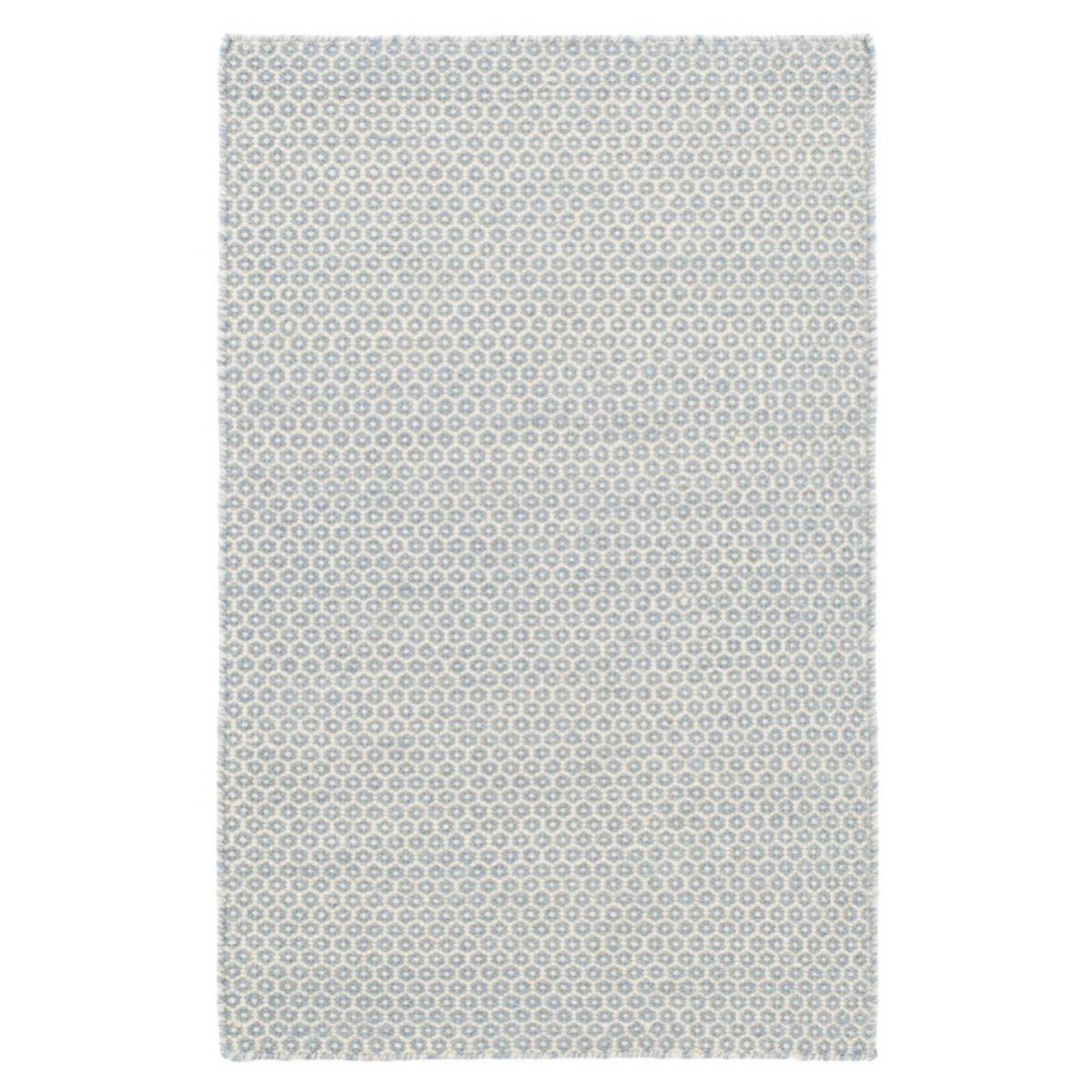 Honeycomb French Blue/Ivory Woven Wool Rug. Top view.