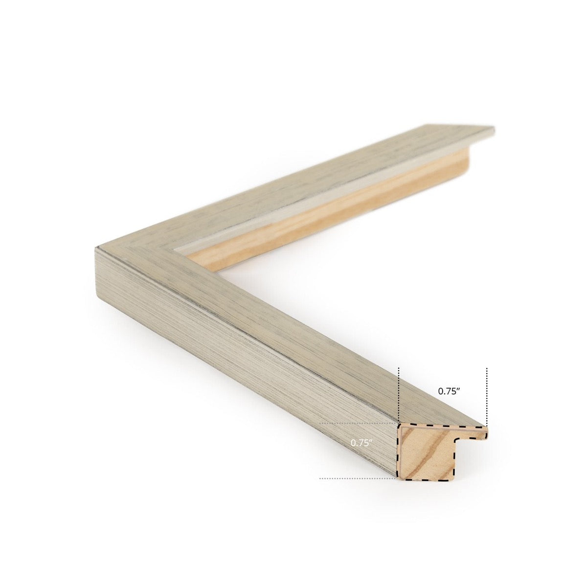 Off-white frame. 0.75" wide and 0.75" thick. Close-up detail view.
