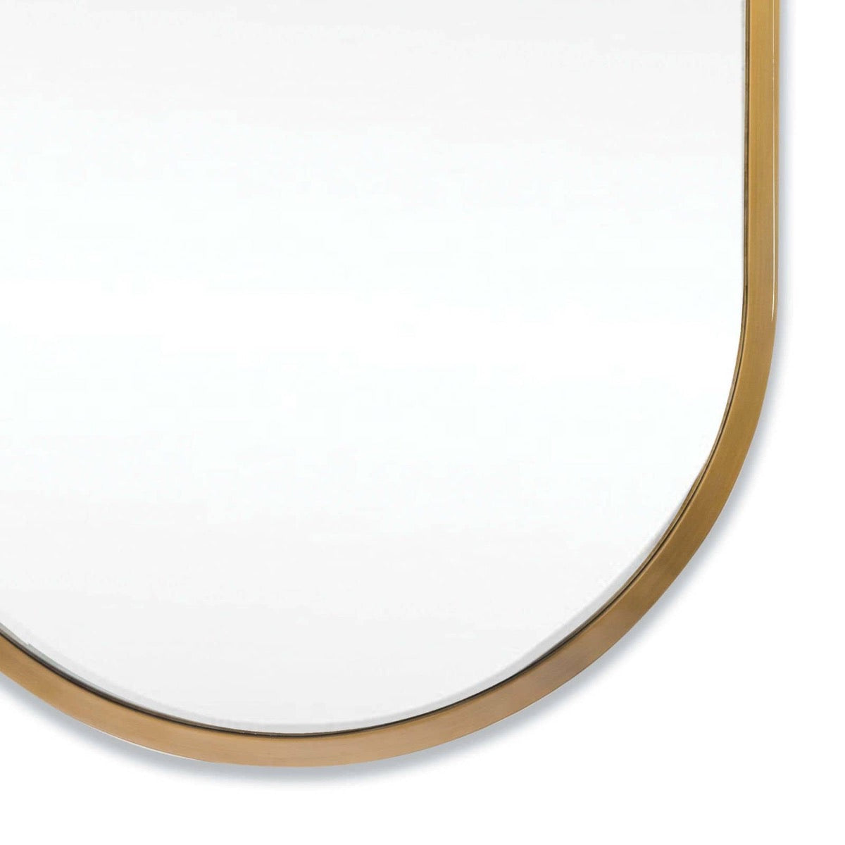 Josie Mirror bottom right corner detail Natural Brass. Detail view.