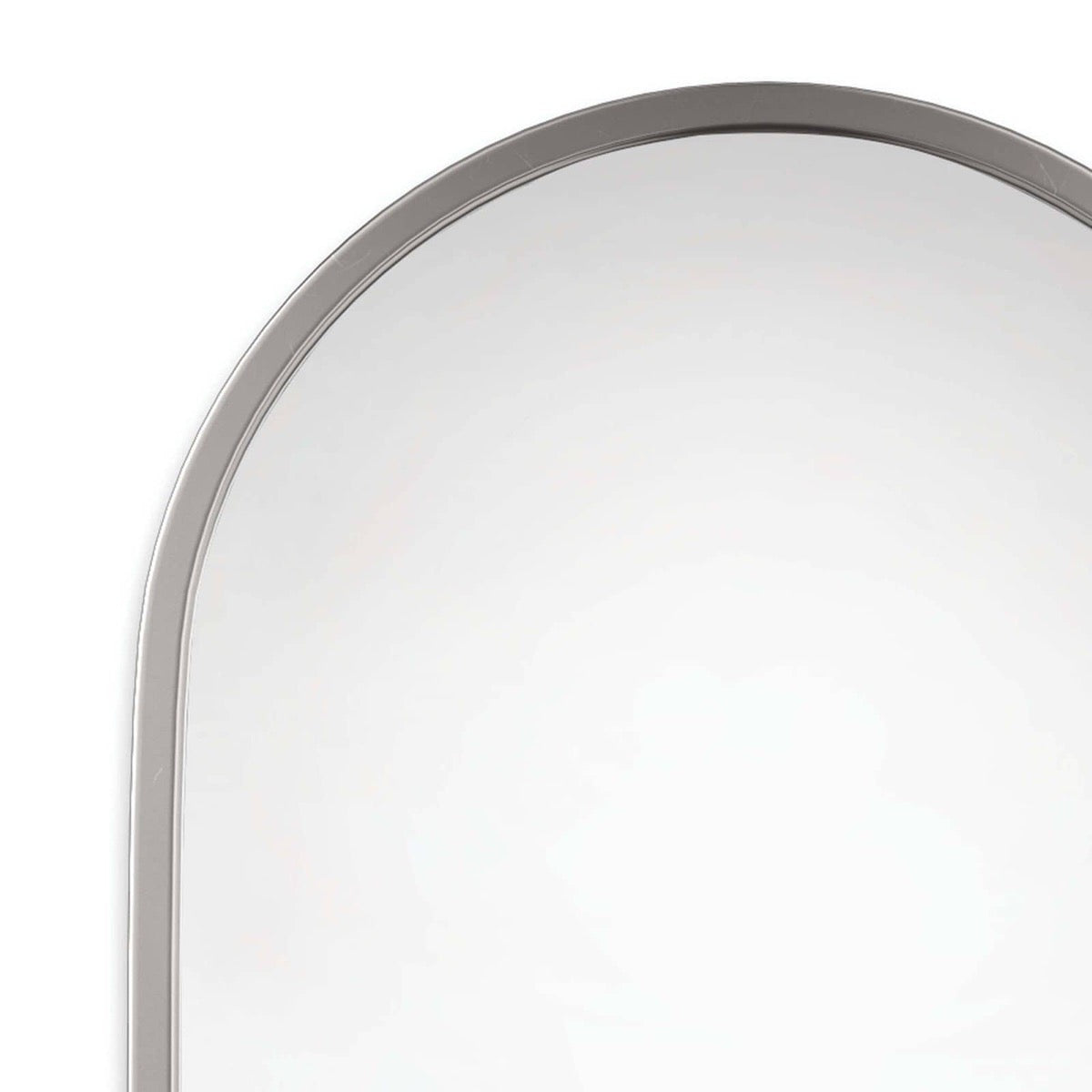 Josie Mirror top left corner detail Polished Nickel. Detail view.