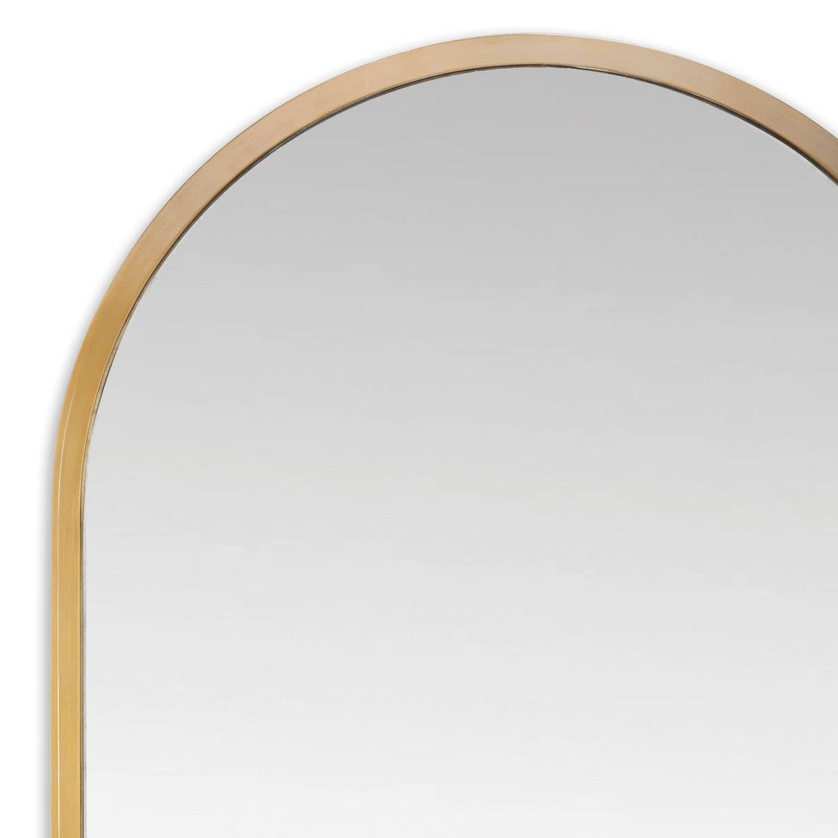 Josie Mirror top left corner detail Natural Brass. Detail view.