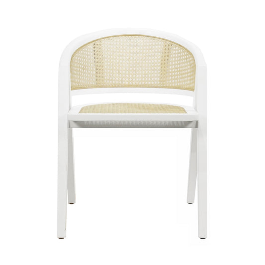Junie Dining Chair Matte White Lacquer. Front view.
