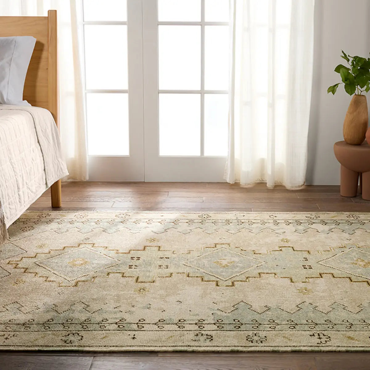 Kai Pathos Tan & Green Wool Rug