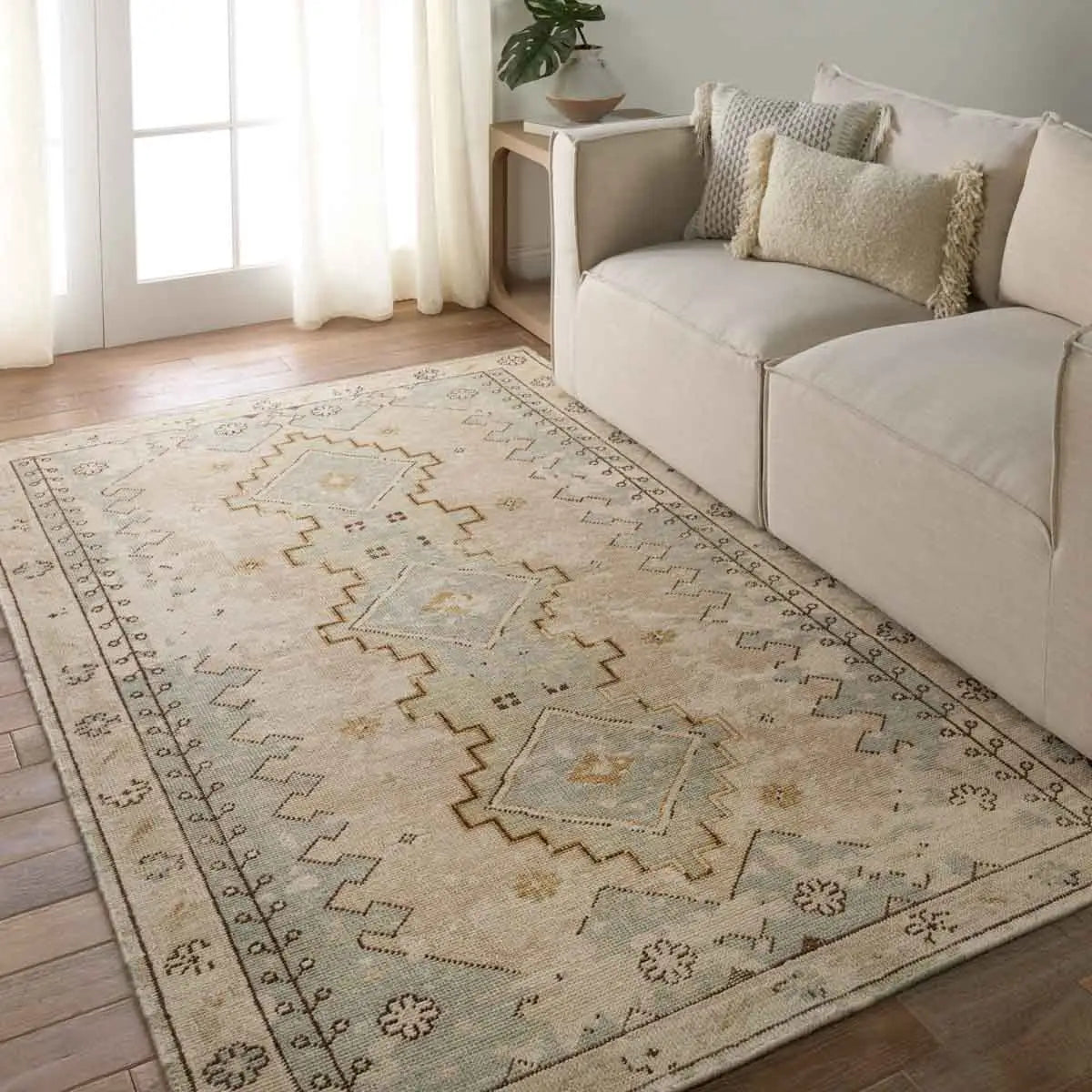 Kai Pathos Tan & Green Wool Rug