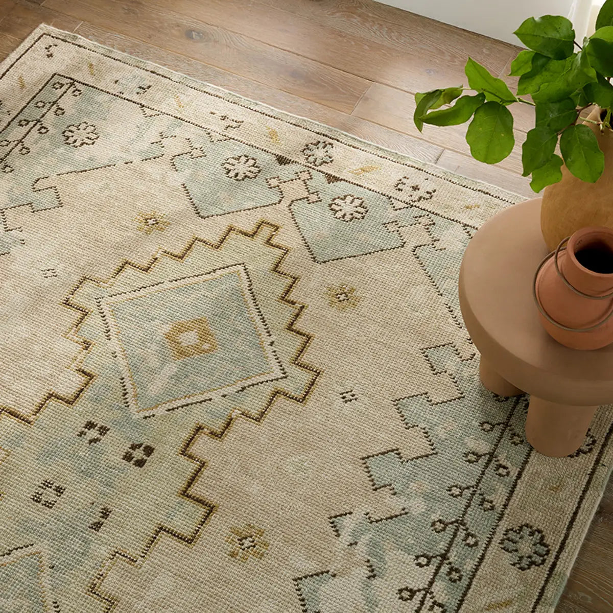 Kai Pathos Tan & Green Wool Rug