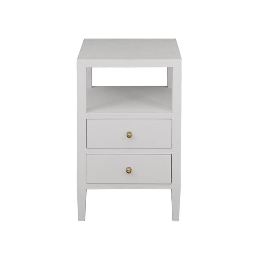 Kate Side Table Natural Grasscloth | Polished Brass. Front view.