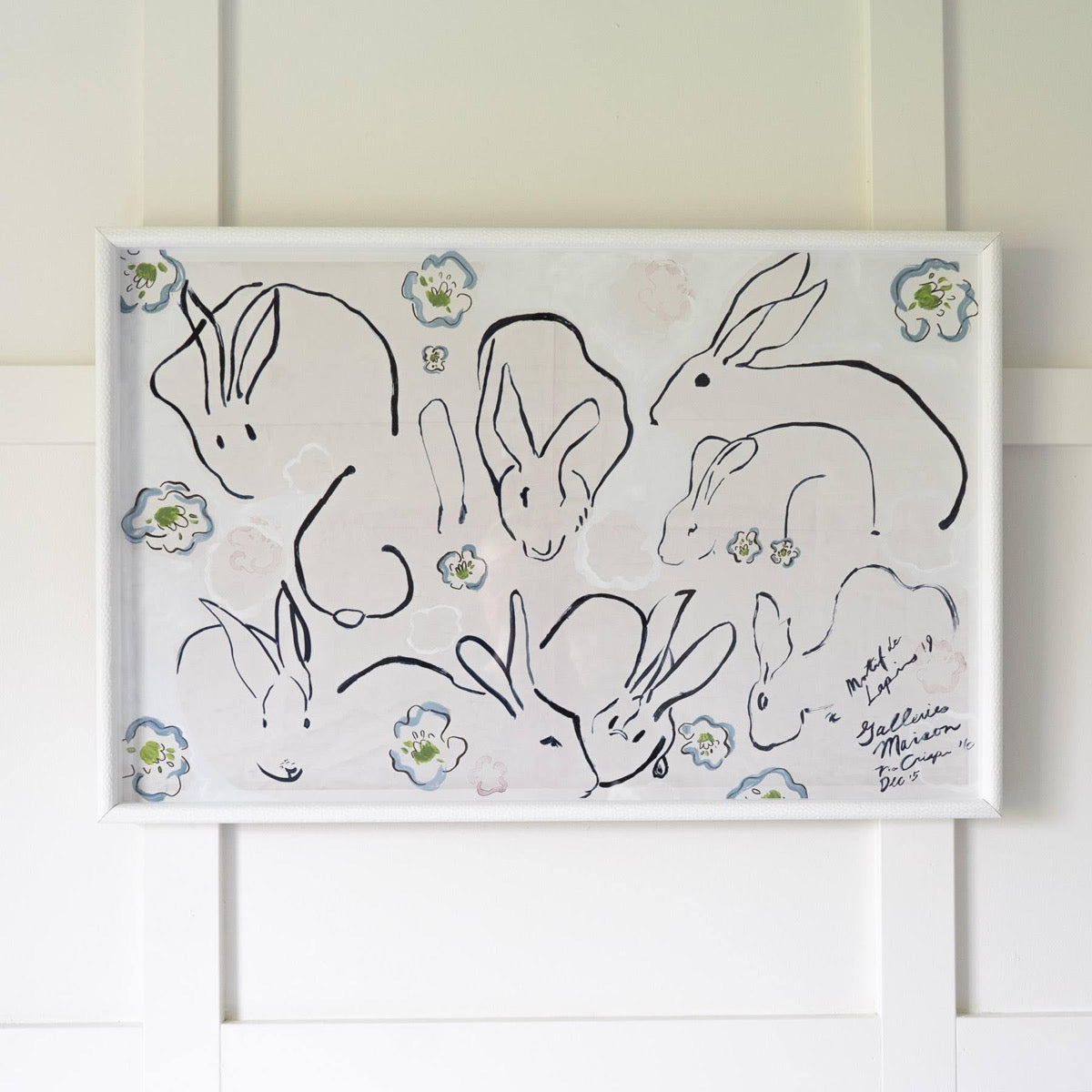 Lapins Bunny styled on a white panel wall. Styled view.