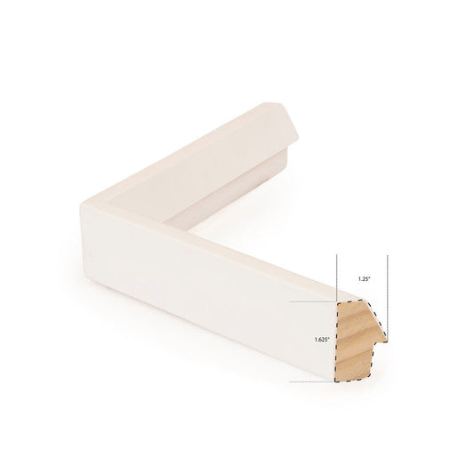 Matte white frame. 1.25" wide. 1.625" thick.