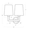 Liberty Double Sconce with dimensions. Dimension view.