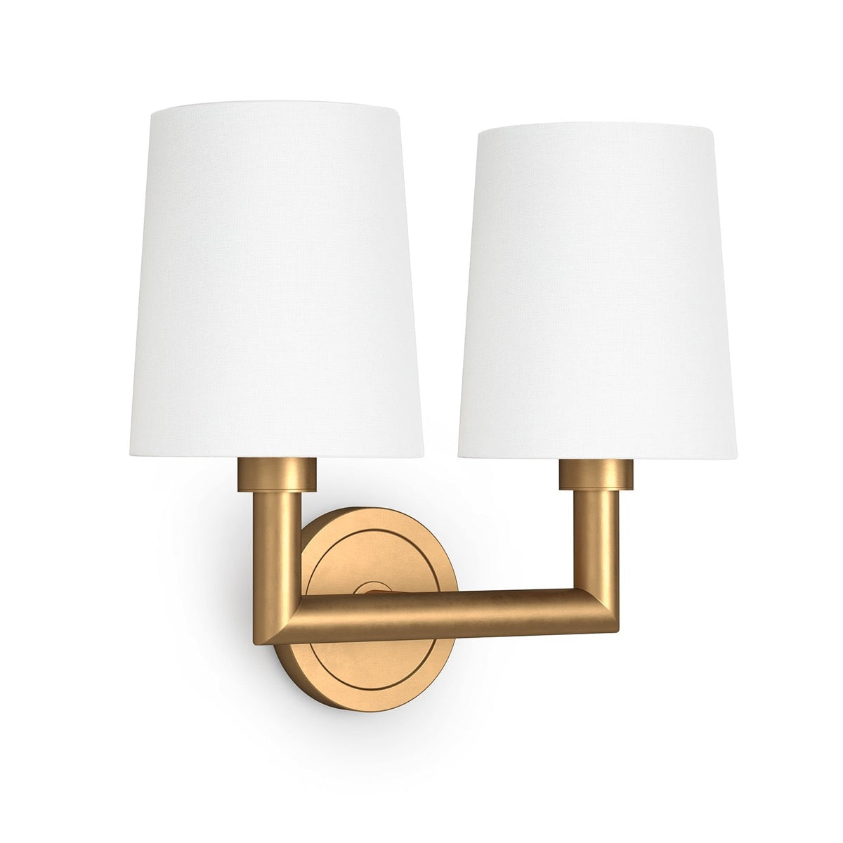 Legend Double Sconce Natural Brass. Front view.