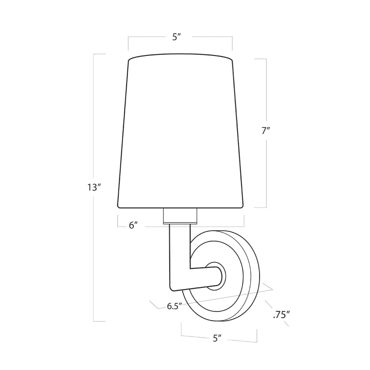 Legend Single Sconce with dimensions. Dimension view.