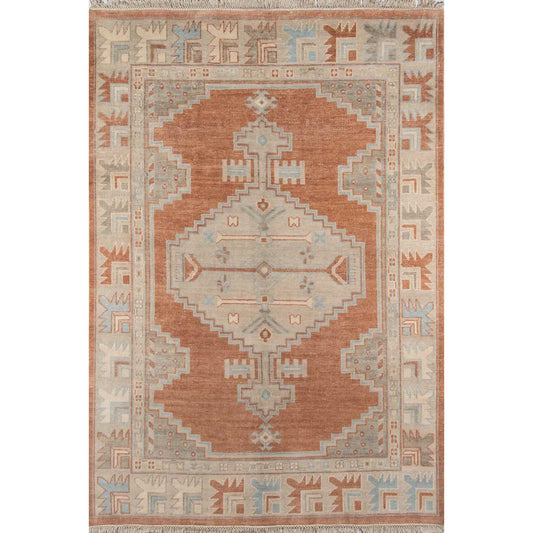 Lily Hand-Knotted Rug - Rust. Top view.