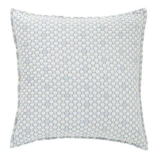 Soft blue euro pillow sham. Styled view.