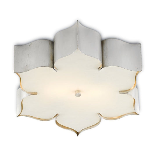 Lotus Flush Mount. Silver Leaf. Bottom up view.