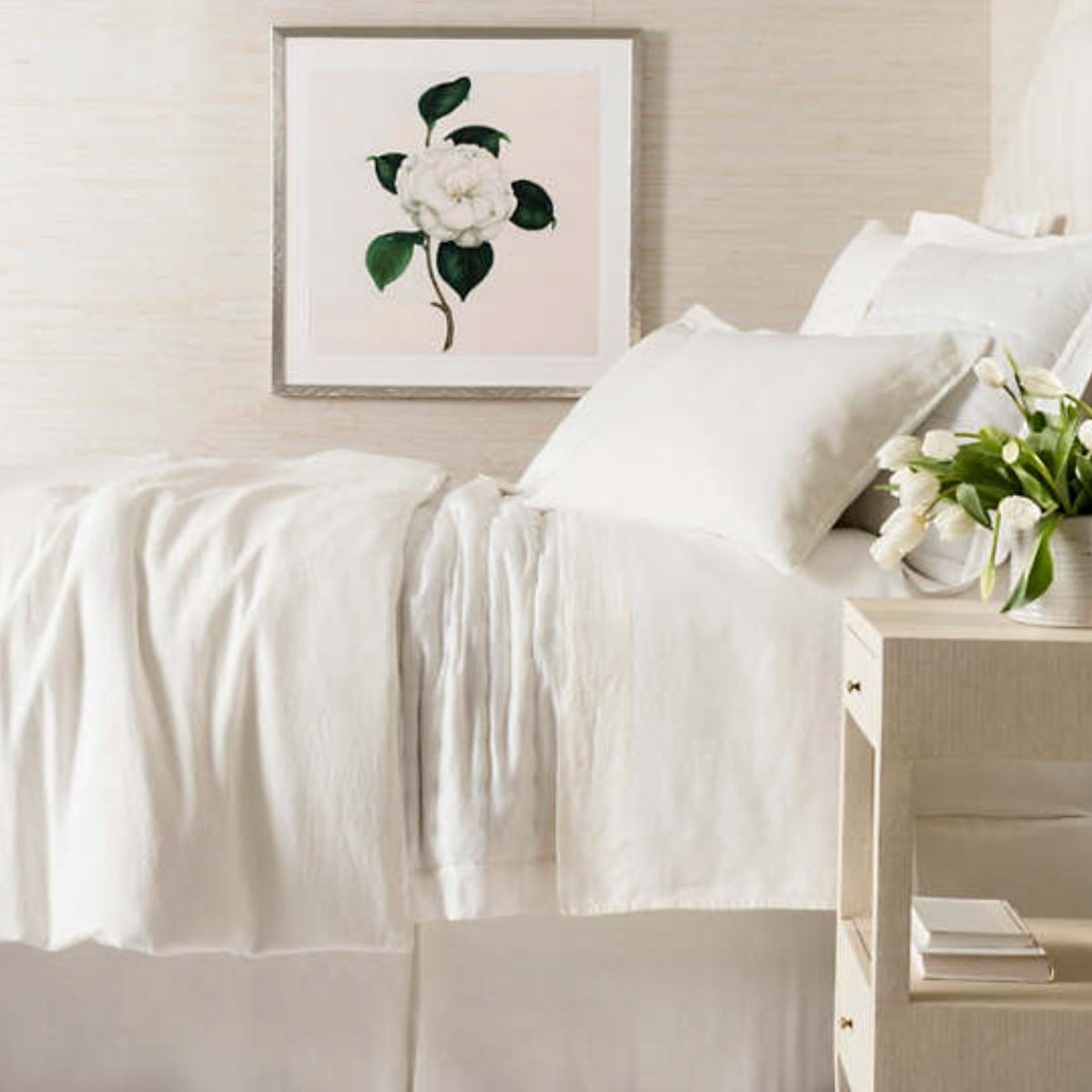 Lush Linen Ivory Duvet Cover styled in a neutral bedroom. Styled view.