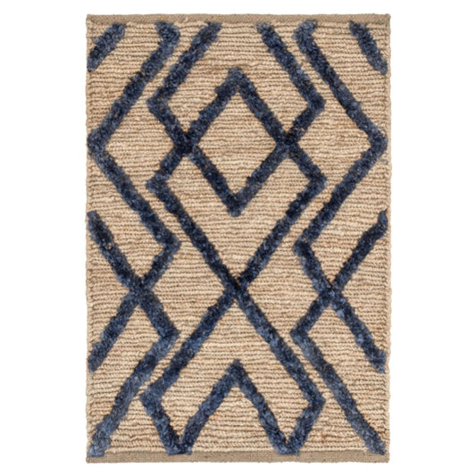 Marco Navy Jute Soumak Woven Rug. Top view.