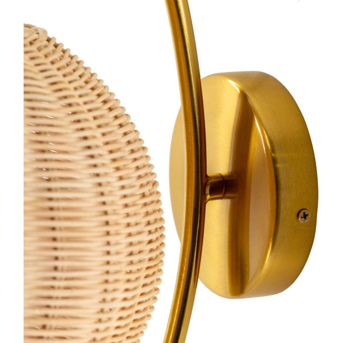 Marnie Rattan Wall Sconce base detail. Close-up detail view.
