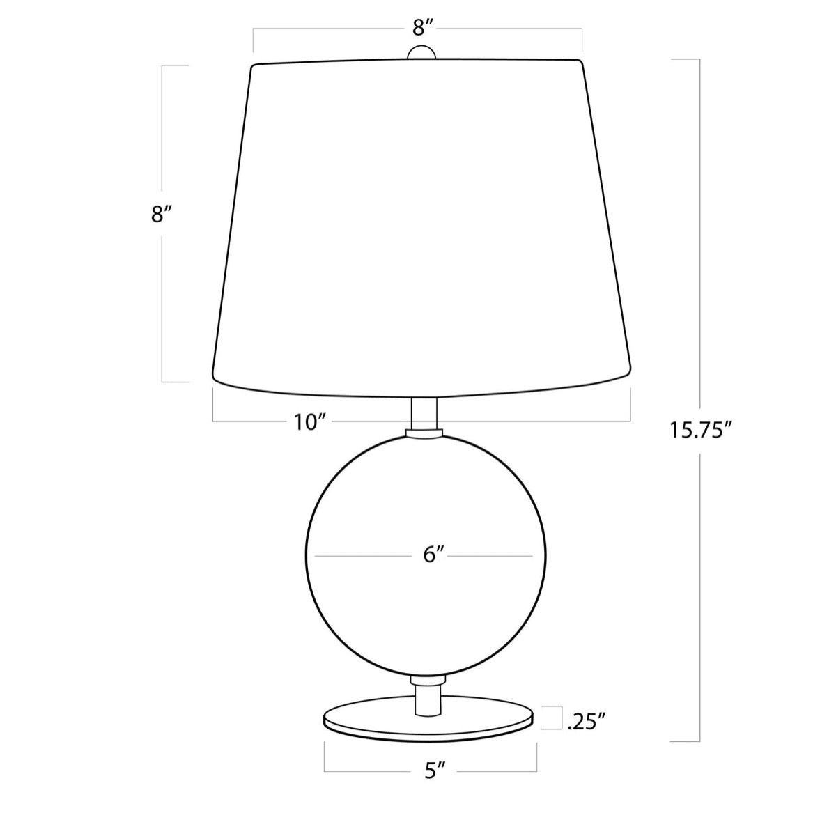 Megan Table Lamp with dimensions. Dimension view.
