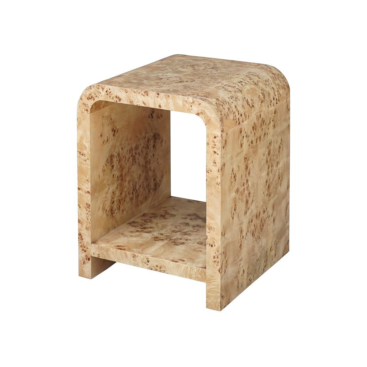 Miller Side Table Matte Burl Wood. Left angle view.