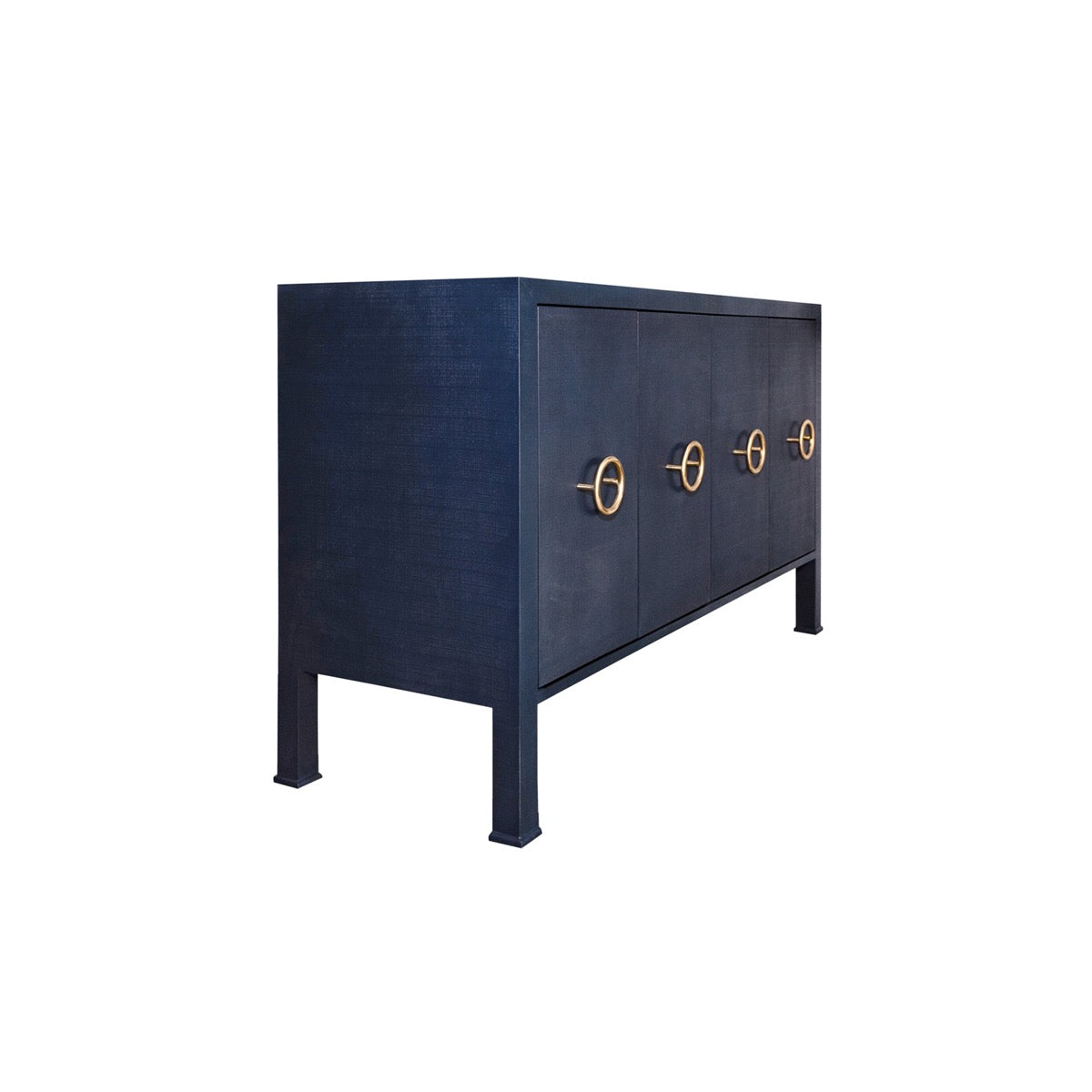 Milo Buffet Cabinet Textured Navy Linen. Right angle view.