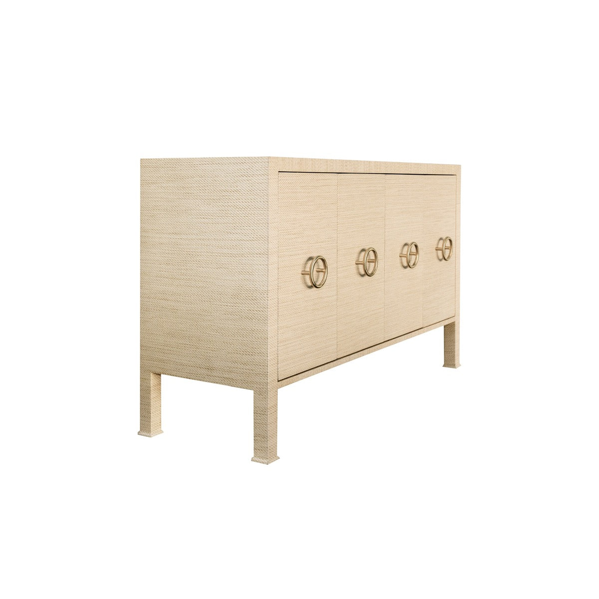 Milo Buffet Cabinet Natural Grasscloth. Right angle view.