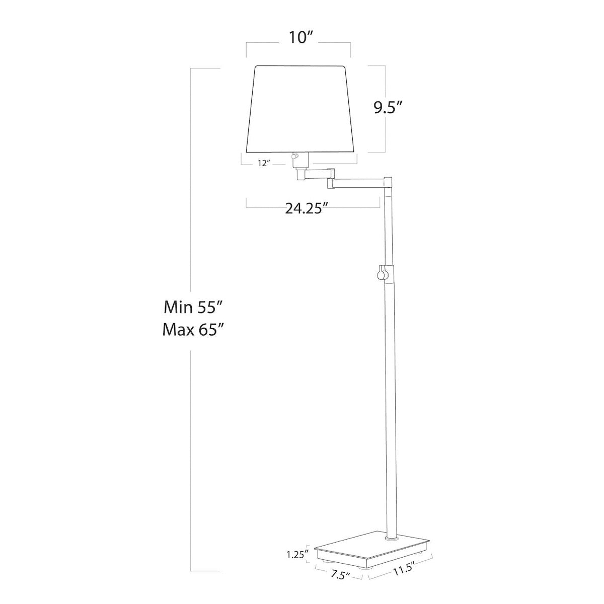 Virtue Floor Lamp with dimensions. Dimension view.