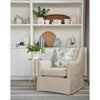 Owen Chair styled with blue and white spring decor. Styled view.