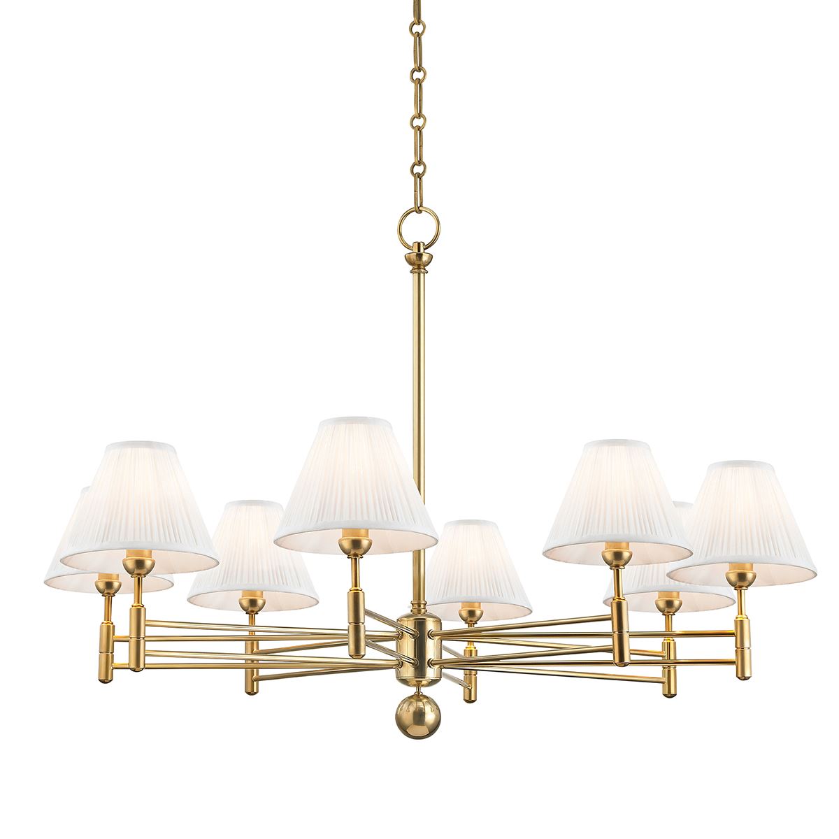 Oxford Brass Chandelier. Front view.