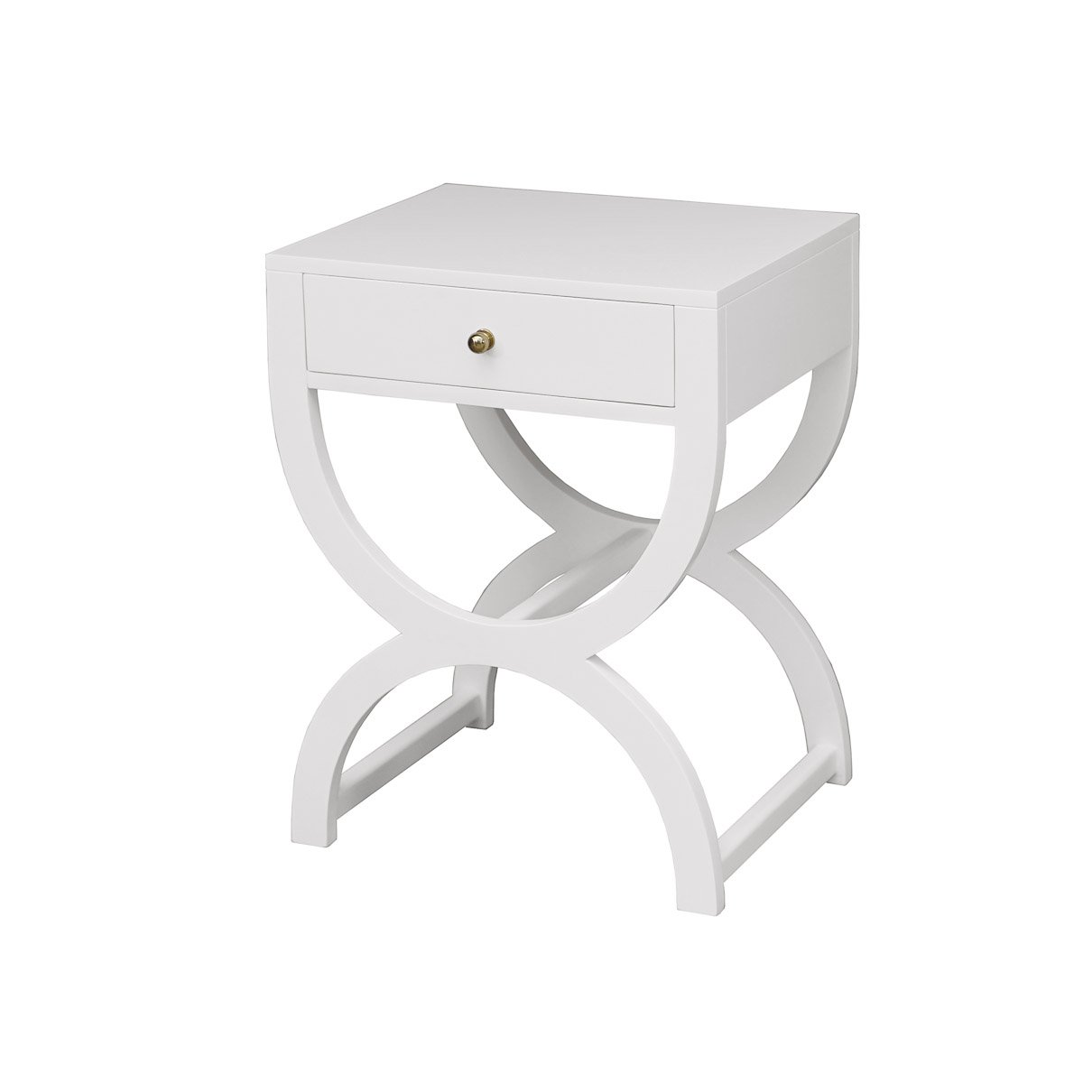 Paige Side Table Matte White Lacquer. Left angle view.