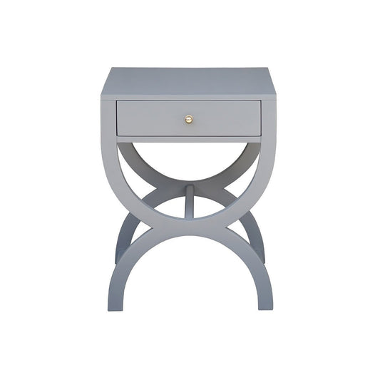 Paige Side Table Matte Grey Lacquer. Front view.