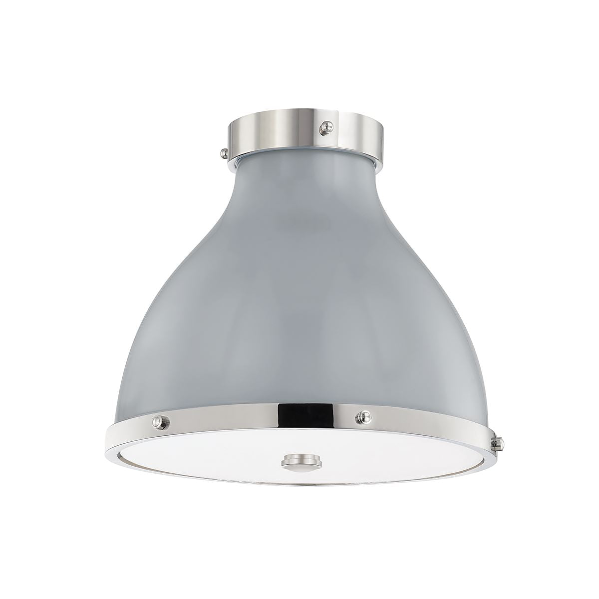 Dylan Flush Mount Polished Nickel/Parma Grey. Front view.