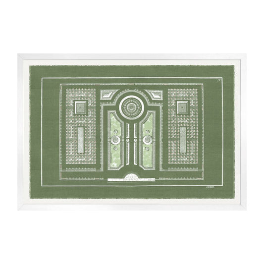 Parterre Classique En Vert VI. Framed art. Front view.
