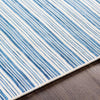 Portland Outdoor Rug - Blue edge detail. Close-up detail view.