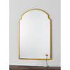 Primrose Mirror styled over a wood console with flowers. Styled view.
